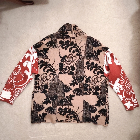 Anthropologie Lola cocoon cardigan sweater contrast print  XS/S black beige rust - Picture 12 of 16